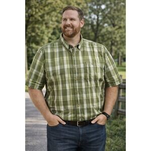 Duluth Trading Co 2XL Tall Plaid Button Down Shirt Mens Short Sleeve Big Tall